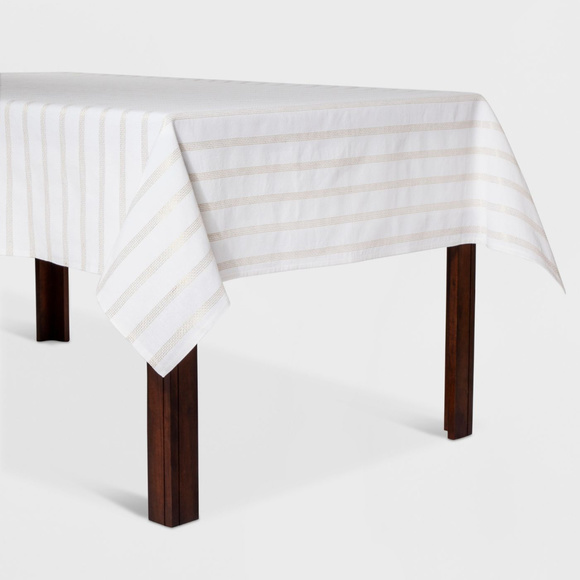 Opalhouse Other - Ivory Tablecloth with Gold Stripes, 60x104"
